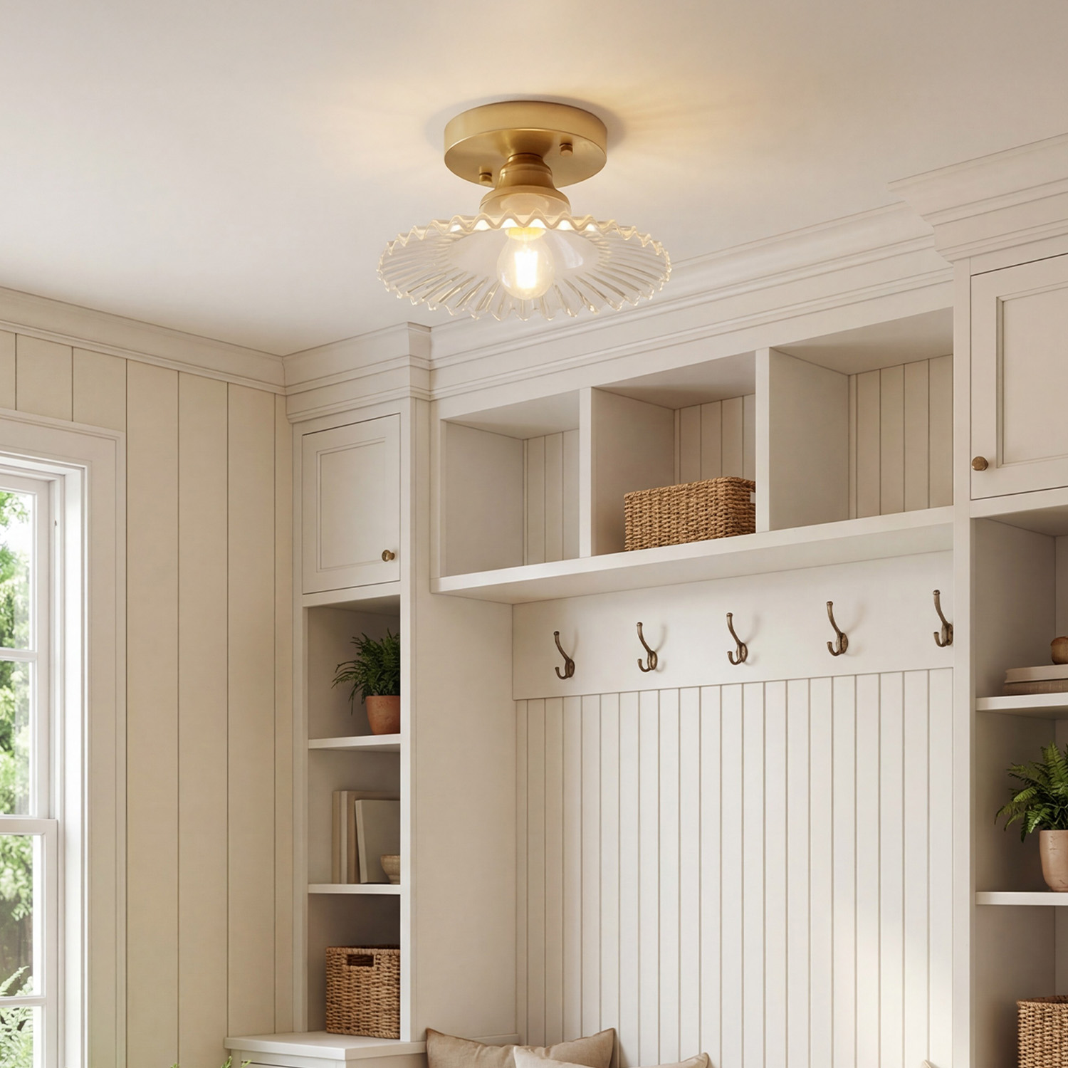 Vintage Glass Ceiling Light | Flower Semi Flush Ceiling Light
